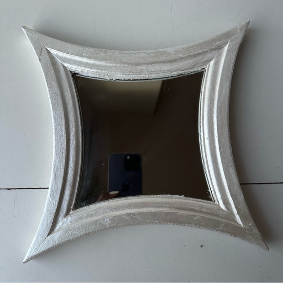 Vintage Silver Starburst Square Mirror - Mid-Century Modern Concave Wall Decor - Picture 1 of 6